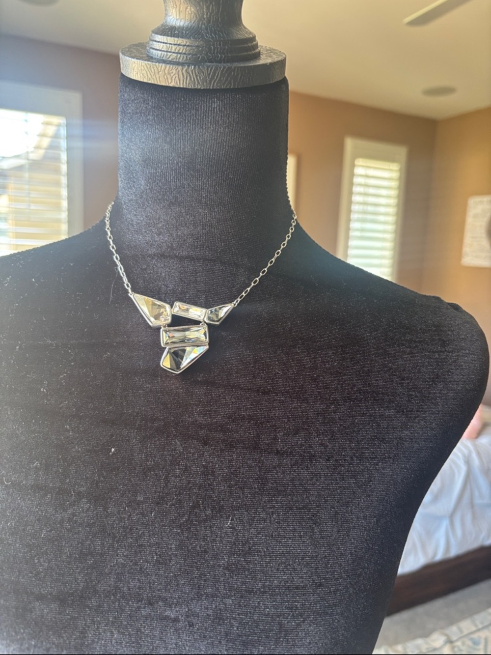 Silver Geometric Crystal Pendant Necklace - Women's Jewelry